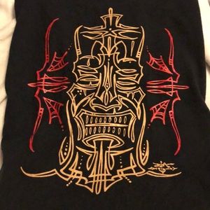3xl black pinstripe style tiki T shirt